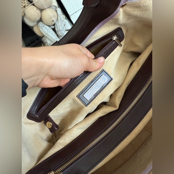 JIMMY CHOO Tahula Dark Brown Leather Gold Hardware Satchel Shoulder Bag Tote - Picture 13 of 16